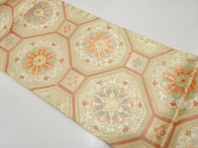 JAPANESE KIMONO / ANTIQUE FUKURO OBI / SILK / SAGANISHIKI & FLORAL SHOKKO